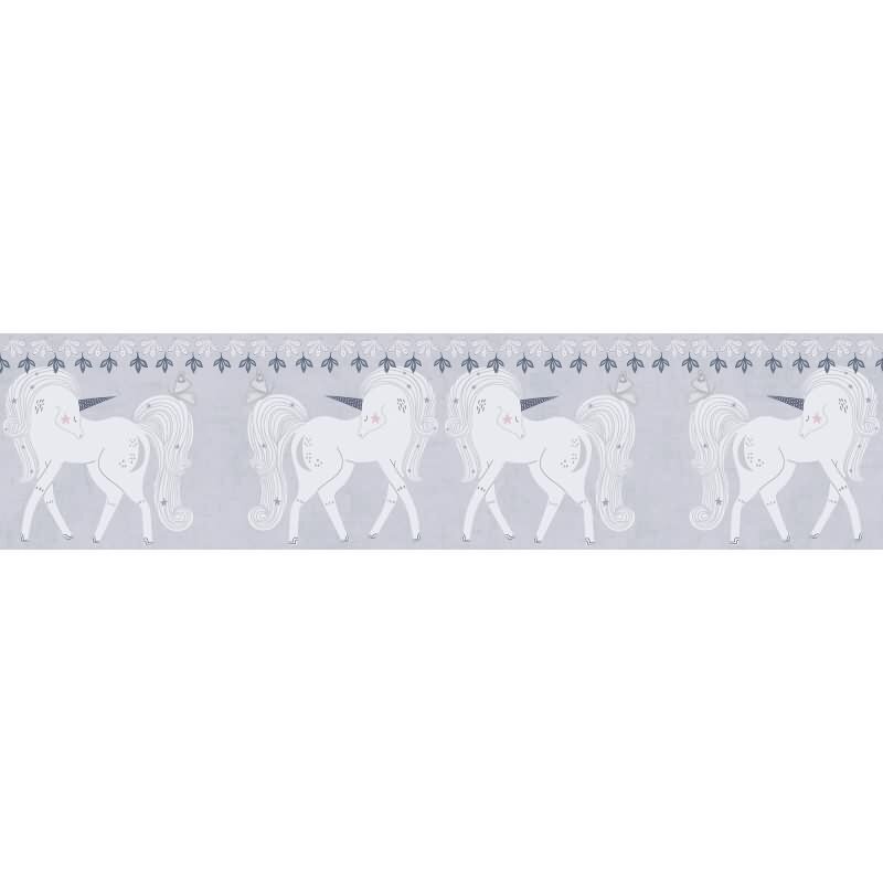 Einhorn Bordüre Grau Weiß Tapetenborte für Mädchenzimmer Kindertapete mit Fabelwesen (771471)