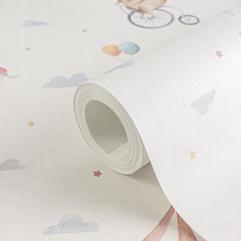Zirkus-Tapete Hellbeige Bunt Kinderzimmer Vliestapete mit Zirkustieren Artistik (771481)