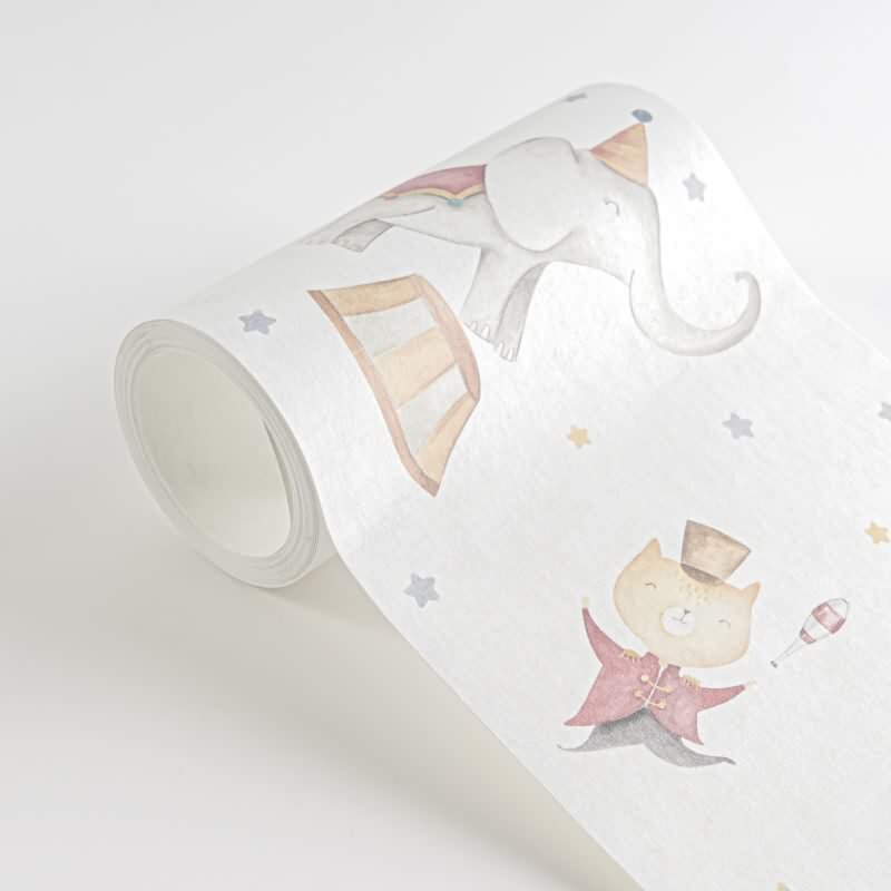 Bordüre Kinderzimmer Zirkustiere Tapetenborte Hellbeige Bunt Wandbordüre Zirkus (771491)