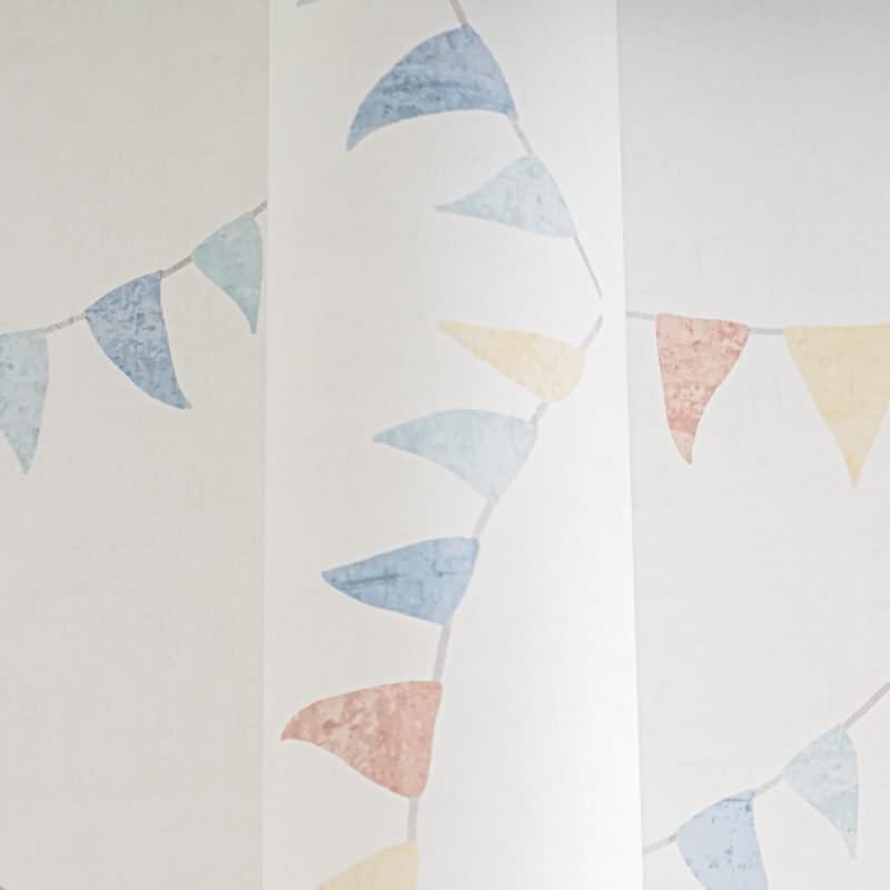 Wimpel-Tapete Bunt Beige Kinderzimmer Vliestapete mit Girlanden (771711)