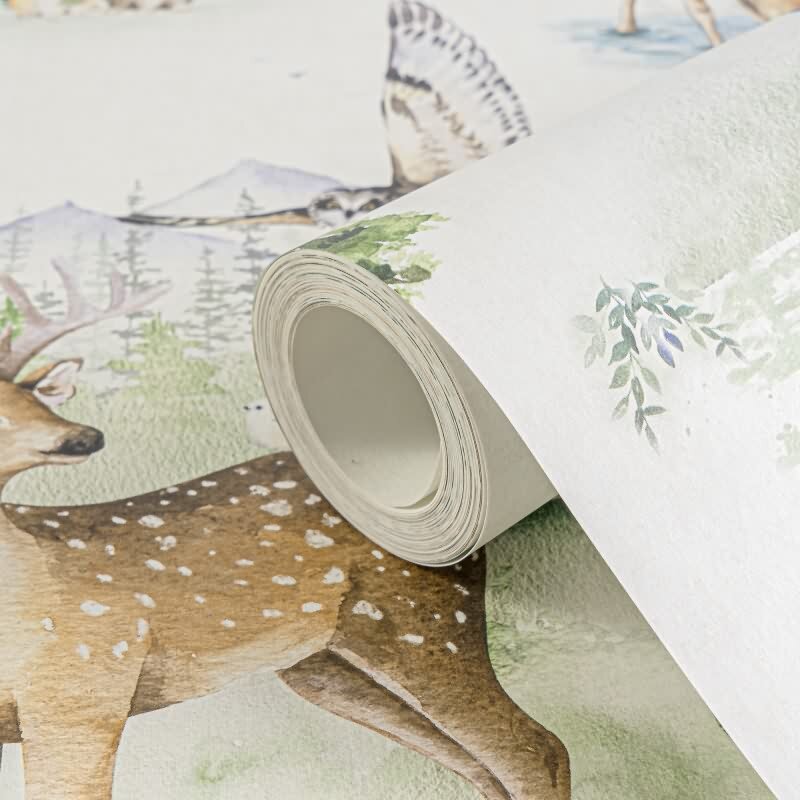 Tapete Kinderzimmer Junge Waldtiere Grün Beige Kindertapete Tiere im Wald Vliestapete (771721)