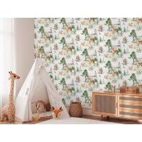 Tapete Kinderzimmer Junge Waldtiere Gr&uuml;n Beige...