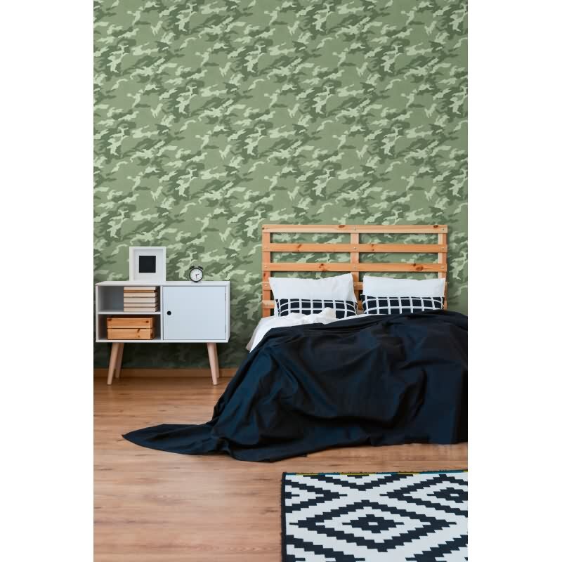 Camouflage Tapete in Grüntönen Tarnmuster Tapete modern Vliestapete Jungenzimmer (771731)