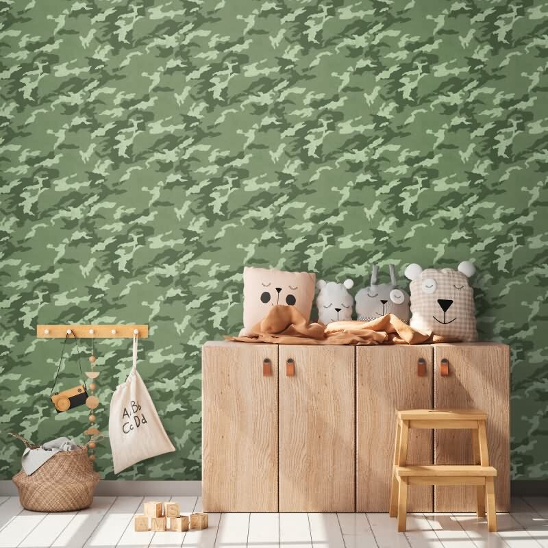Camouflage Tapete in Grüntönen Tarnmuster Tapete modern Vliestapete Jungenzimmer (771731)