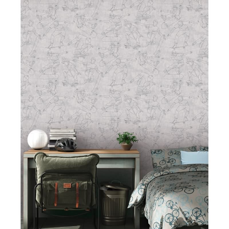 Skater-Tapete Hellgrau Streetstyle Mustertapete für Jugendliche Vliestapete modern (771741)