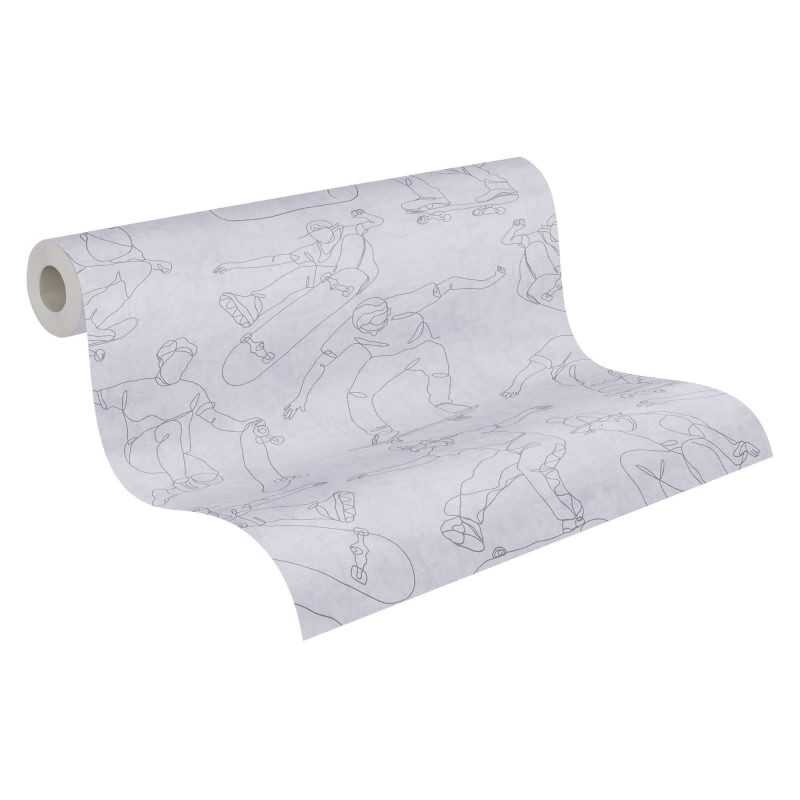 Skater-Tapete Hellgrau Streetstyle Mustertapete für Jugendliche Vliestapete modern (771741)