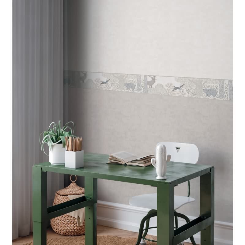 Bordüre Waldtiere in Beige Rosa Tiermotiv Tapetenborte mit Bär Reh Vliestapete Kinderzimmer (771752)