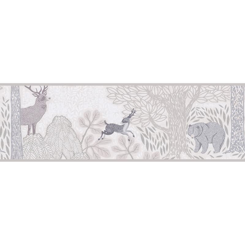 Bordüre Waldtiere in Beige Rosa Tiermotiv Tapetenborte mit Bär Reh Vliestapete Kinderzimmer (771752)