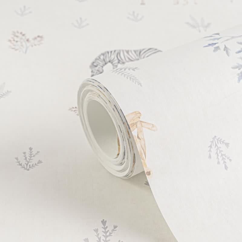 Kinderzimmer Tapete Sfarie Tiere Beige Vliestapete mit Giraffe Zebra Elefant Kindertapete (771761)