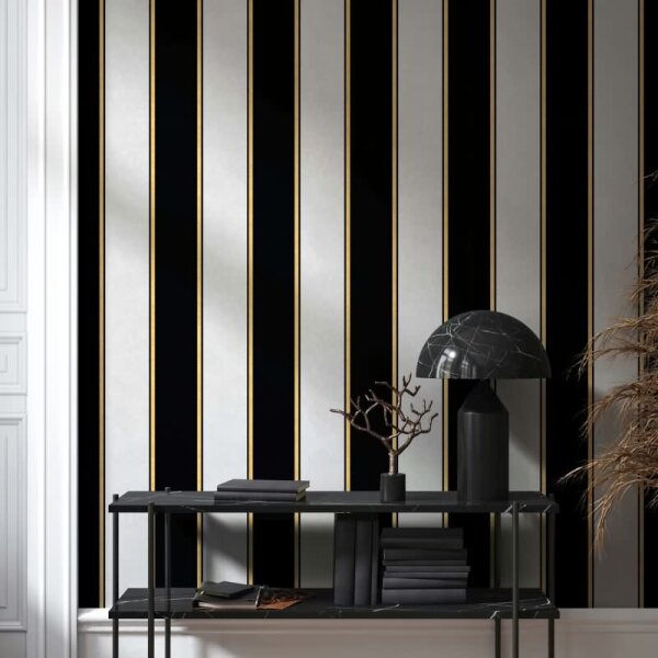 Vliestapete Blockstreifen, Streifen Streifen Klassisch matt in Grau für Wohnzimmer, Schlafzimmer, Büro (35604)