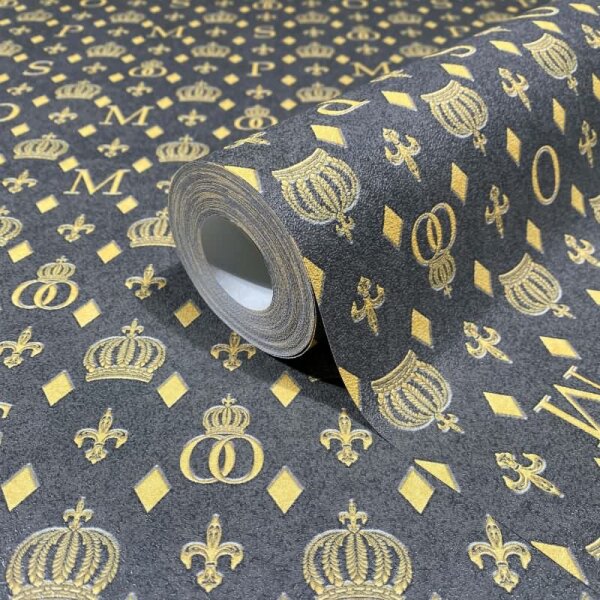 Vliestapete Kronen, Rauten Grafisch Designer matt in Schwarz für Wohnzimmer, Schlafzimmer (35609)