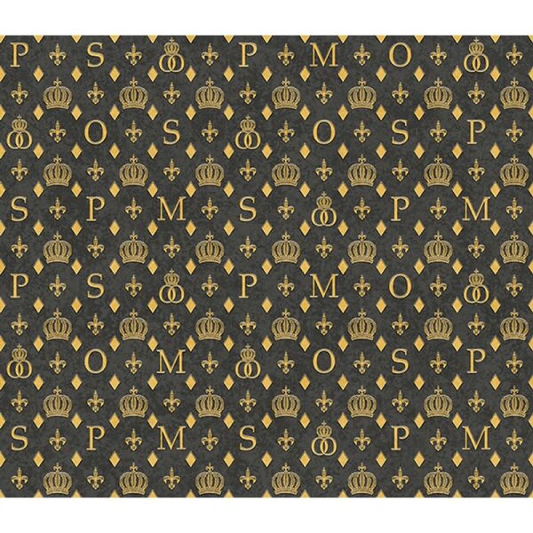 Vliestapete Kronen, Rauten Grafisch Designer matt in Schwarz für Wohnzimmer, Schlafzimmer (35609)