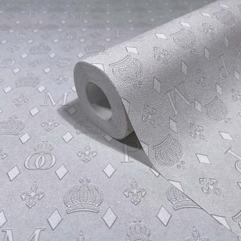 Vliestapete Kronen, Rauten Grafisch Designer matt in Grau für Wohnzimmer, Schlafzimmer (35610)