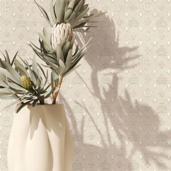 Vliestapete Kronen, Rauten Grafisch Designer matt in Beige für Wohnzimmer, Schlafzimmer (35611)