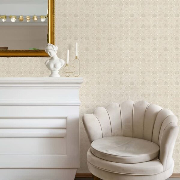 Vliestapete Kronen, Rauten Grafisch Designer matt in Beige für Wohnzimmer, Schlafzimmer (35611)