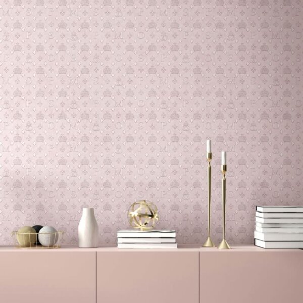 Vliestapete Kronen, Rauten Grafisch Designer matt in Rosa-Braun für Wohnzimmer, Schlafzimmer (35612)