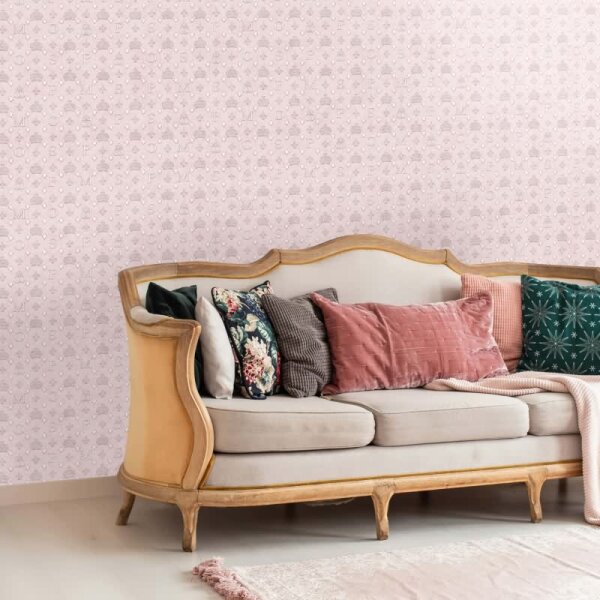 Vliestapete Kronen, Rauten Grafisch Designer matt in Rosa-Braun für Wohnzimmer, Schlafzimmer (35612)