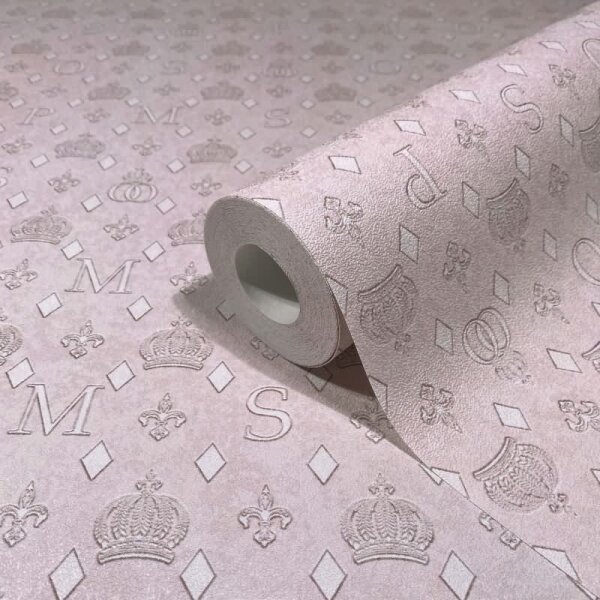 Vliestapete Kronen, Rauten Grafisch Designer matt in Rosa-Braun für Wohnzimmer, Schlafzimmer (35612)