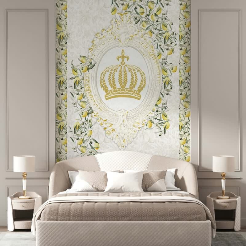 Vliestapete Krone, Zitronen Floral Natur matt in Weiß für Wohnzimmer, Schlafzimmer (35613)