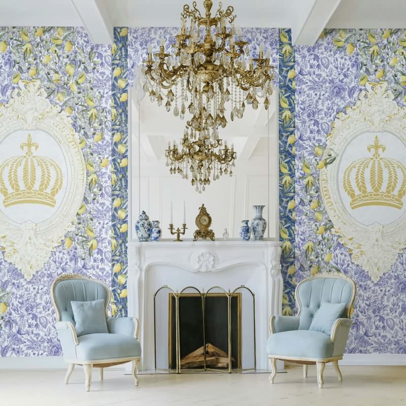 Vliestapete Krone, Zitronen Floral Natur matt in Weiß für Wohnzimmer, Schlafzimmer (35614)