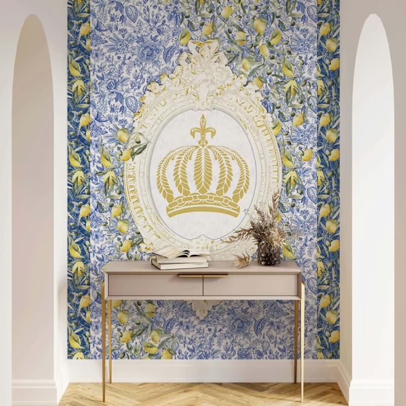 Vliestapete Krone, Zitronen Floral Natur matt in Weiß für Wohnzimmer, Schlafzimmer (35614)