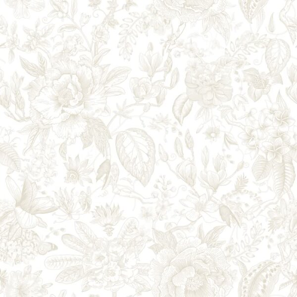 Vliestapete Blumen, Blätter Floral Natur matt in Weiß für Wohnzimmer, Schlafzimmer, Büro (35615)