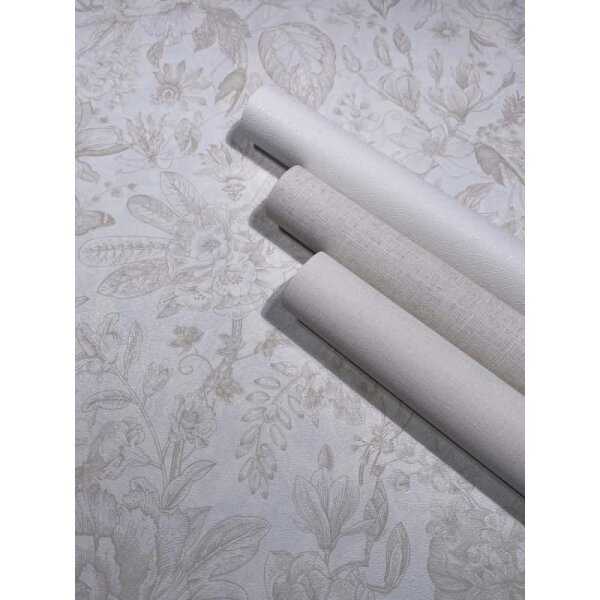 Vliestapete Blumen, Blätter Floral Natur matt in Weiß für Wohnzimmer, Schlafzimmer, Büro (35615)