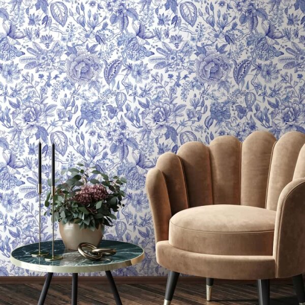 Vliestapete Blumen, Blätter Floral Natur matt in Weiß für Wohnzimmer, Schlafzimmer, Büro (35616)