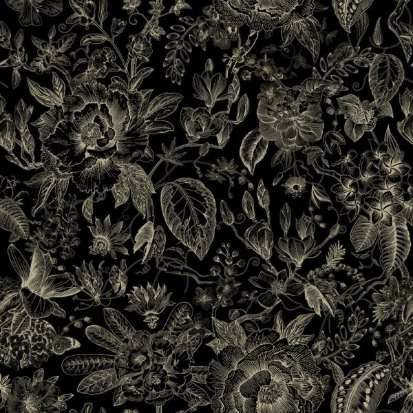 Vliestapete Blumen, Blätter Floral Natur matt in Schwarz für Wohnzimmer, Schlafzimmer, Büro (35617)