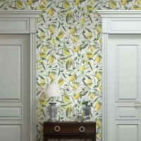 Vliestapete Zitronen, Bl&auml;tter Floral Natur matt in...