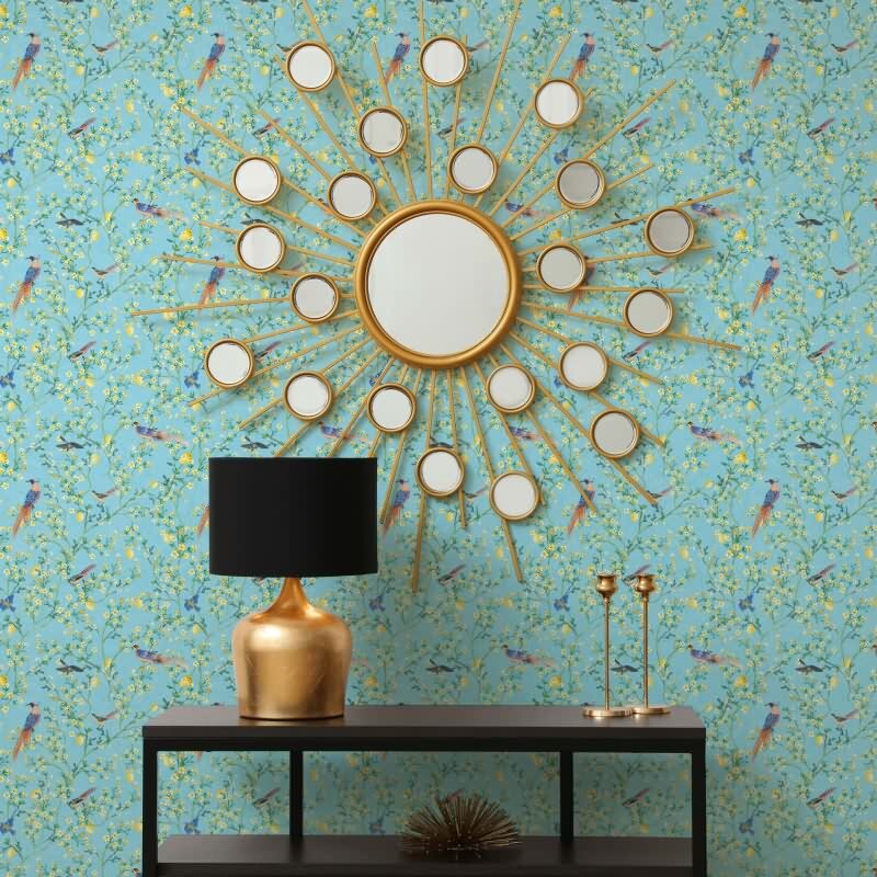 Vliestapete Vögel, Blumen Floral Natur matt in Blau für Wohnzimmer, Schlafzimmer (35622)