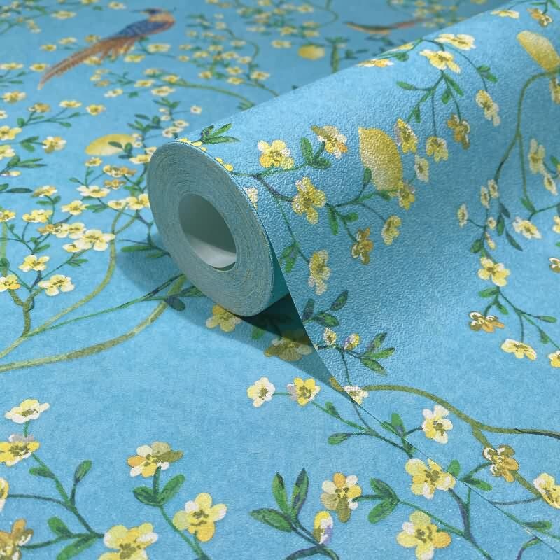 Vliestapete Vögel, Blumen Floral Natur matt in Blau für Wohnzimmer, Schlafzimmer (35622)