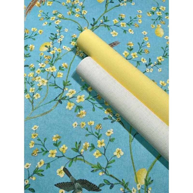 Vliestapete Vögel, Blumen Floral Natur matt in Blau für Wohnzimmer, Schlafzimmer (35622)