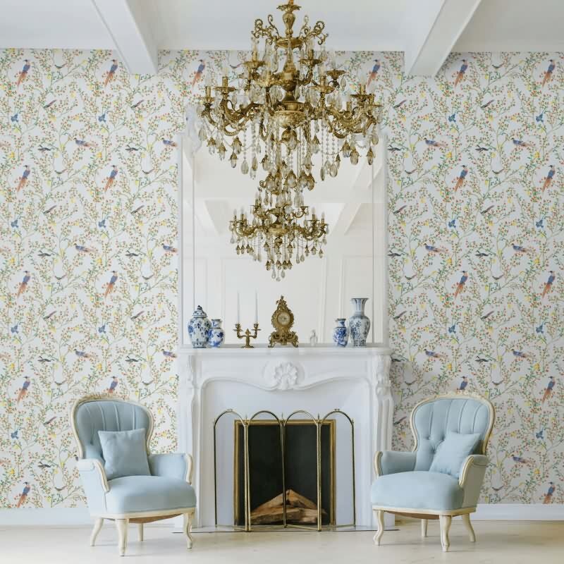 Vliestapete Vögel, Blumen Floral Natur matt in Grau für Wohnzimmer, Schlafzimmer (35623)