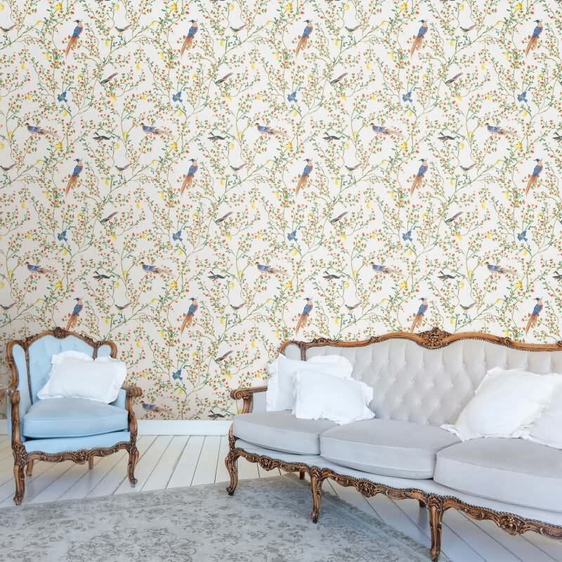 Vliestapete Vögel, Blumen Floral Natur matt in Grau für Wohnzimmer, Schlafzimmer (35623)