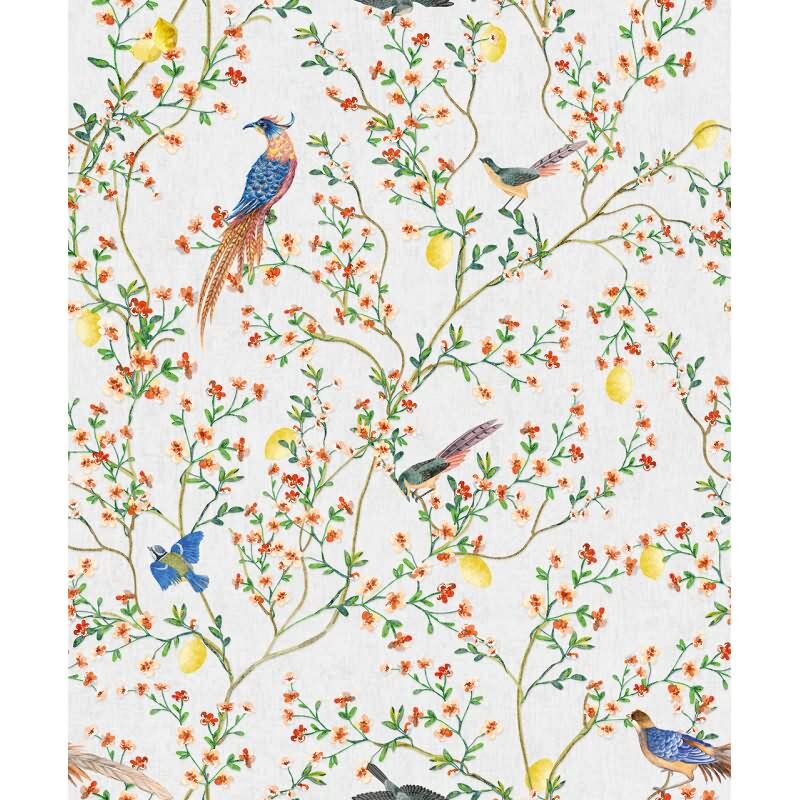 Vliestapete Vögel, Blumen Floral Natur matt in Grau für Wohnzimmer, Schlafzimmer (35623)