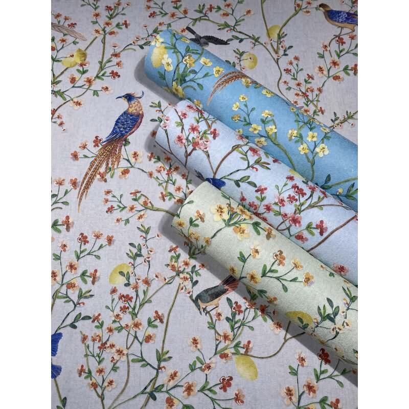 Vliestapete Vögel, Blumen Floral Natur matt in Grau für Wohnzimmer, Schlafzimmer (35623)