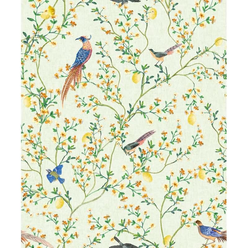 Vliestapete Vögel, Blumen Floral Natur matt in Grün für Wohnzimmer, Schlafzimmer (35624)