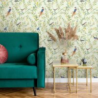 Vliestapete V&ouml;gel, Blumen Floral Natur matt in...