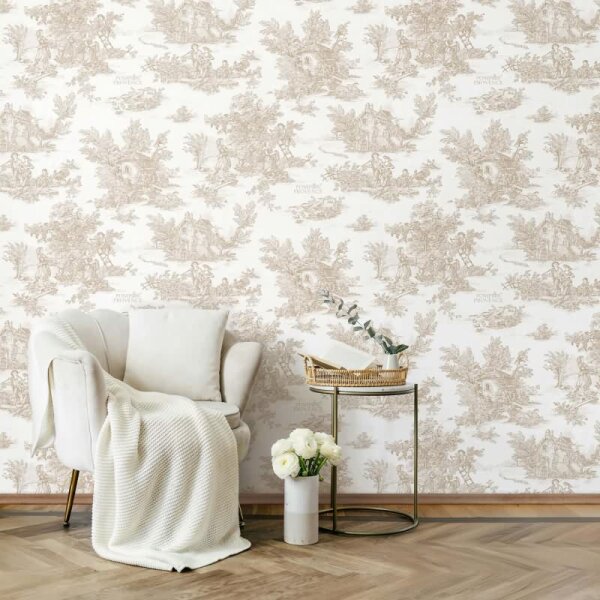 Vliestapete Landschaft, Menschen Grafisch Klassisch matt in Beige für Wohnzimmer, Schlafzimmer, Büro (35625)