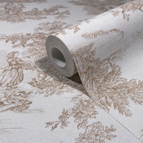 Vliestapete Landschaft, Menschen Grafisch Klassisch matt in Beige für Wohnzimmer, Schlafzimmer, Büro (35625)