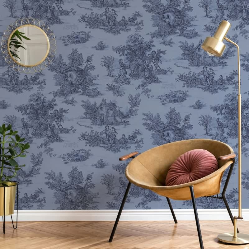 Vliestapete Landschaft, Menschen Grafisch Klassisch matt in Blau für Wohnzimmer, Schlafzimmer, Büro (35627)