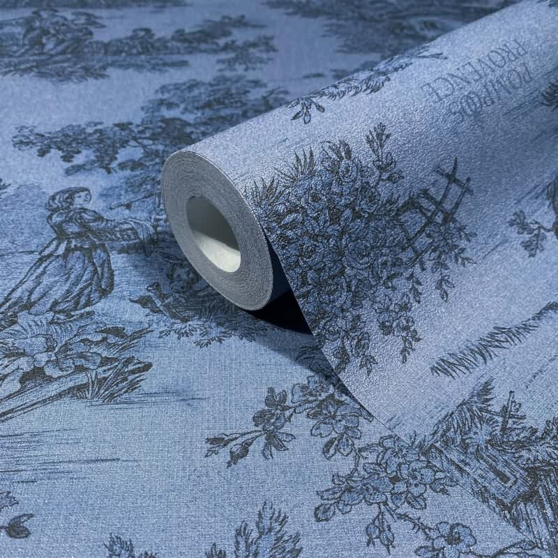 Vliestapete Landschaft, Menschen Grafisch Klassisch matt in Blau für Wohnzimmer, Schlafzimmer, Büro (35627)