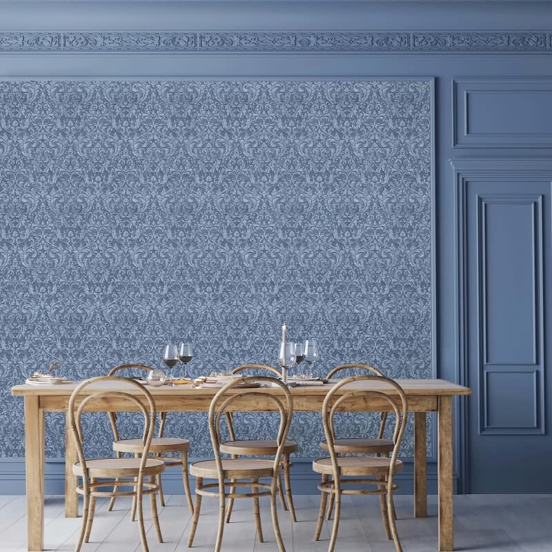Vliestapete Ornament Ornamental Klassisch matt in Blau für Wohnzimmer, Schlafzimmer (35629)