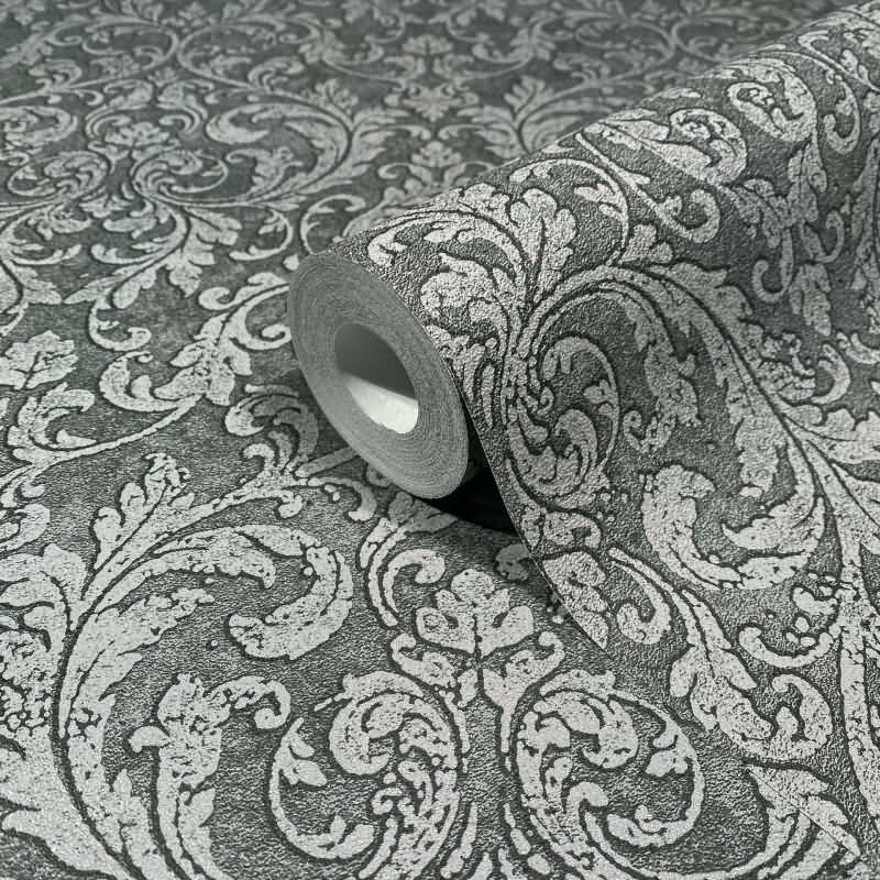 Vliestapete Ornament Ornamental Klassisch matt in Anthrazit für Wohnzimmer, Schlafzimmer (35630)