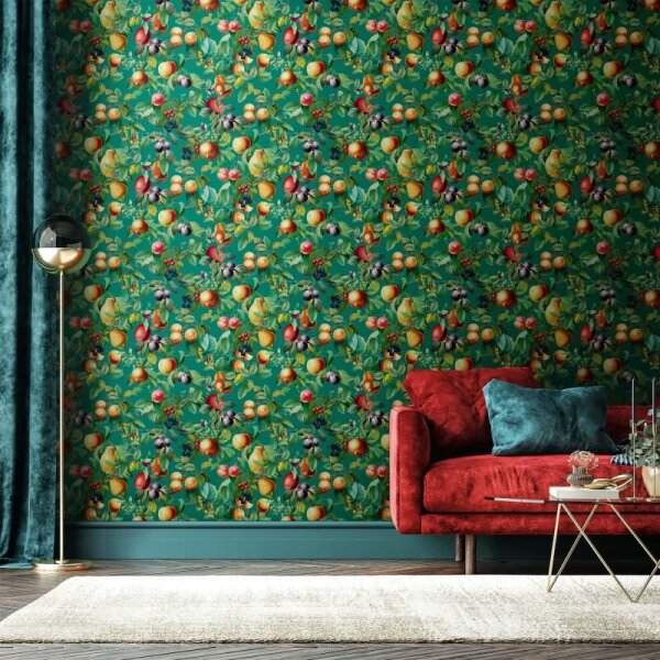 Vliestapete Früchte, Blätter Floral Natur matt in Grün für Wohnzimmer, Schlafzimmer (35631)