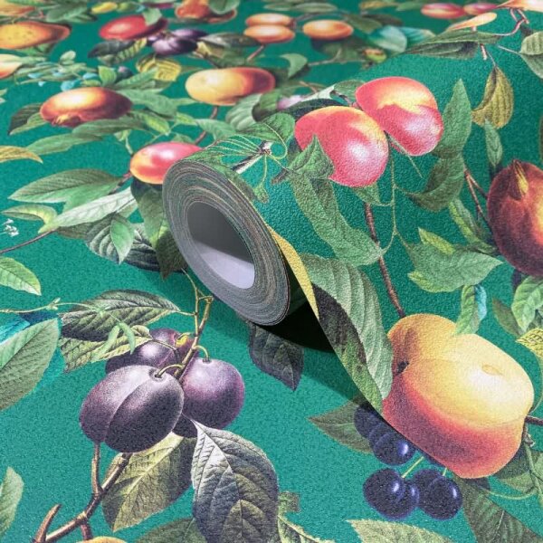Vliestapete Früchte, Blätter Floral Natur matt in Grün für Wohnzimmer, Schlafzimmer (35631)