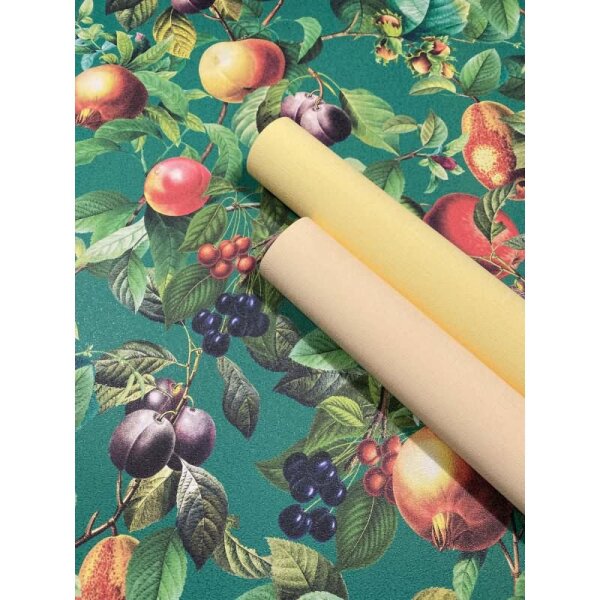 Vliestapete Früchte, Blätter Floral Natur matt in Grün für Wohnzimmer, Schlafzimmer (35631)