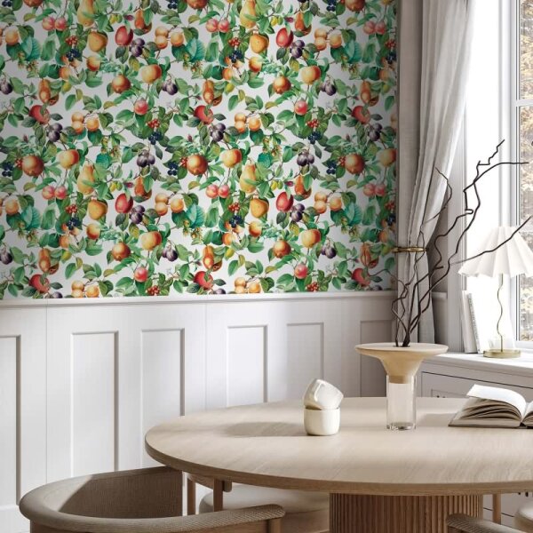Vliestapete Früchte, Blätter Floral Natur matt in Schwarz für Wohnzimmer, Schlafzimmer (35632)