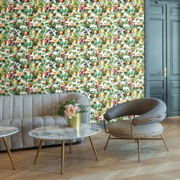Vliestapete Früchte, Blätter Floral Natur matt in Schwarz für Wohnzimmer, Schlafzimmer (35632)
